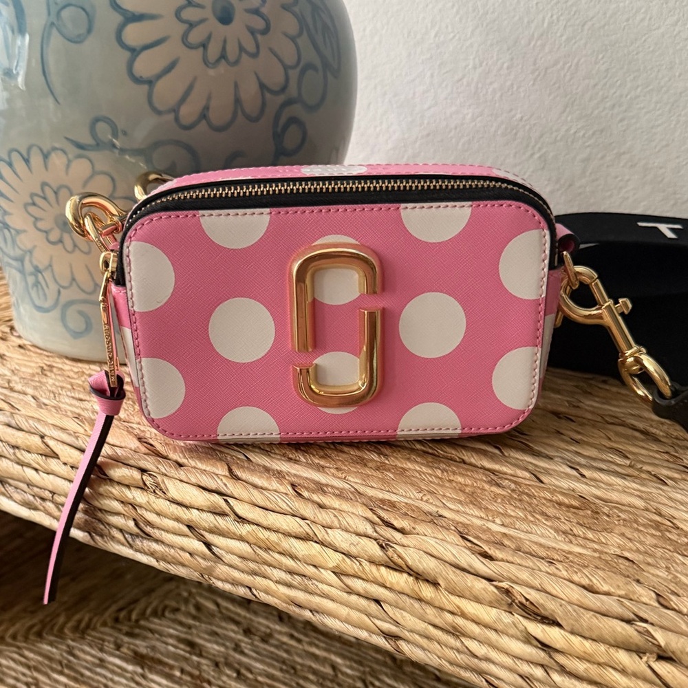 Marc Jacobs Pink and White Polka Dot Snapshot Crossbody Bag